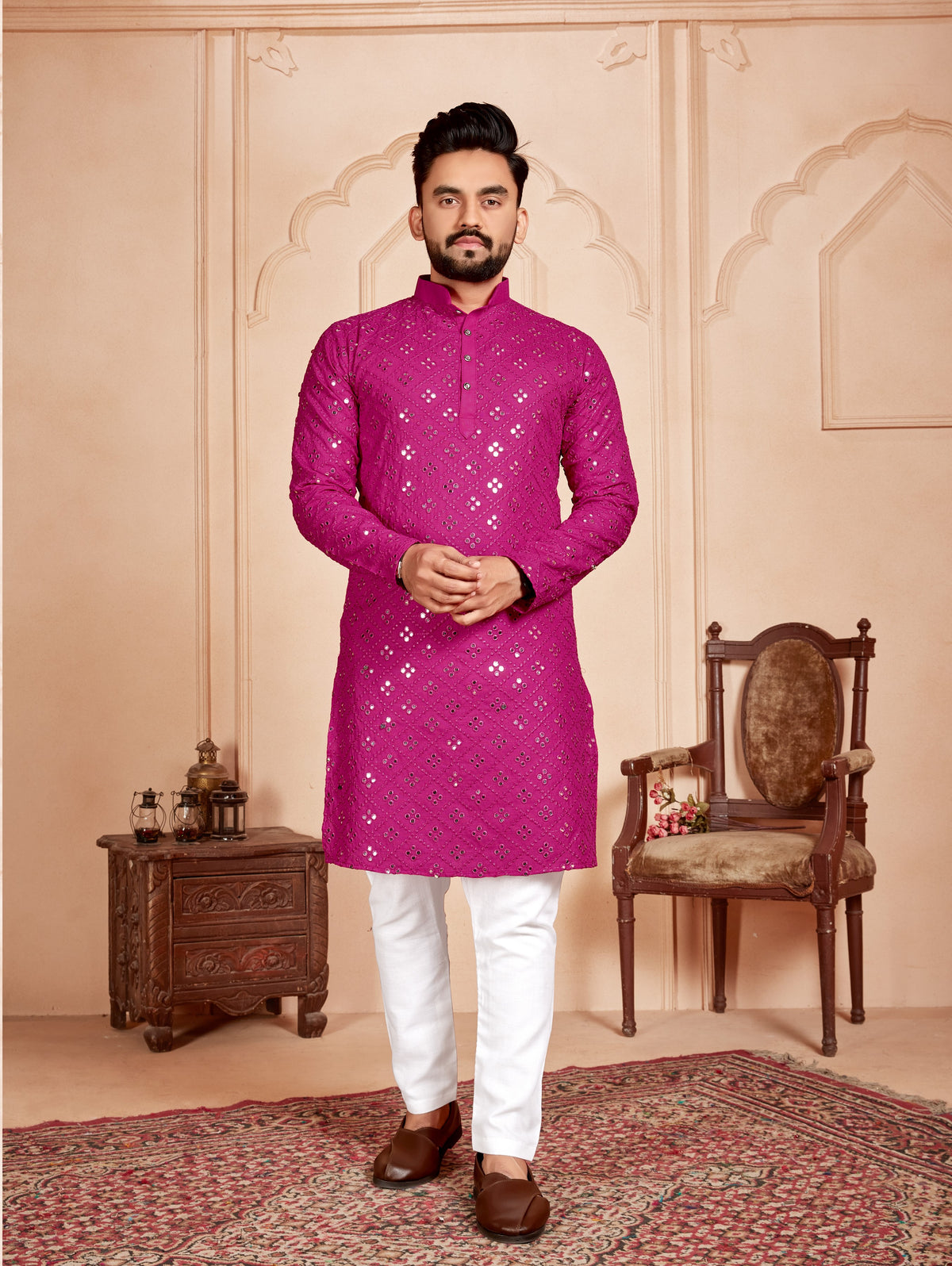 Indian Traditional Beautiful Man’s kurta and payjama Set With  Mirror Work