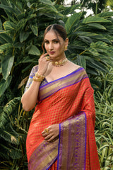 Kanchipuram Handloom Weaving Silk Saree With Rich Contrast Zari Wooven