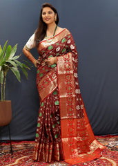 Patola Saree with Brocade blouse and Jari Wewing contrast Pallu