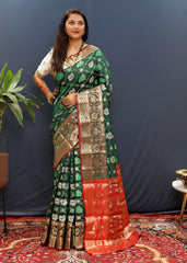 Patola Saree with Brocade blouse and Jari Wewing contrast Pallu