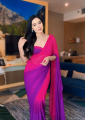 1- Min Ready to Wear Georgette Silk saree With purple and pink