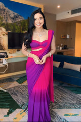 1- Min Ready to Wear Georgette Silk saree With purple and pink