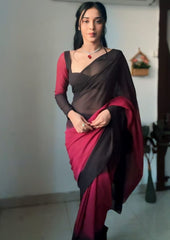 1- Min Ready to Wear Georgette Silk Saree in Black and Maroon