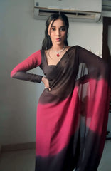 1- Min Ready to Wear Georgette Silk Saree in Black and Maroon