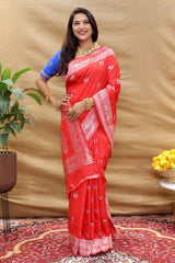 Soft Silk Handloom Saree with Silver Jari  Border