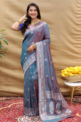 Soft Silk Handloom Saree with Silver Jari  Border