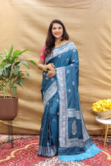 Soft Silk Handloom Saree with Silver Jari  Border