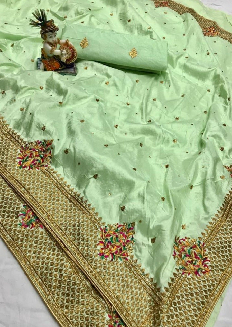 Pure Silk Saree With multi color Kashmiri embroidery work