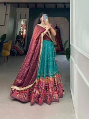 Jacquard Silk Lehanga With Bandhej And Position Print With Weaving Work