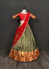 Green Jacquard Lehanga With Weaving Zari Work