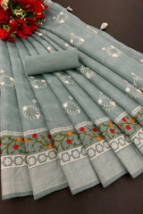 COTTON EMBROIDERY PENAL WORK SAREE