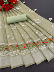 COTTON EMBROIDERY PENAL WORK SAREE