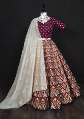 Wine  Aada Slub Silk Lehanga  WIth Zari Work