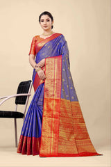 Kanchipuram Handloom Weaving Silk Saree With Zari Wooven Border