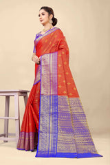 Kanchipuram Handloom Weaving Silk Saree With Zari Wooven Border