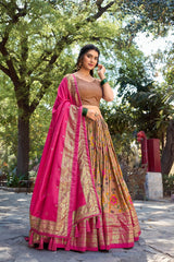 Kalamkari Tussar Silk Lehenga Blouse  Dupatta Set