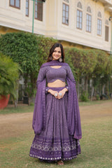 Georgette With Heavy Sequins Embroidered work Lehenga Choli With Dupatta Set