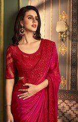 Red Cherry Silk Saree with Beautiful Design