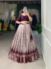 Dola Silk Lehanga With Floral Print Zari Weaving Border And Banglory Blouse