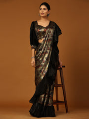 Ready To Wear Saree Floral Print and Ruffle Border