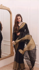 1- Min Ready To wear Black Chiffon Silk Saree
