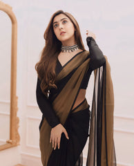 1- Min Ready To wear Black Chiffon Silk Saree