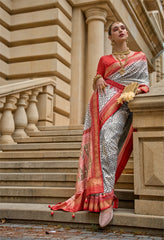 White Silk Saree With Luxury Print