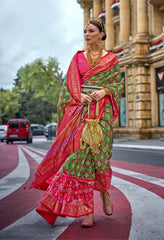 Green Silk Saree With Luxury Print