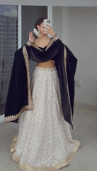 Gorgette thread with Sequnce Lehanga Blouse in velvet And Dupatta Set