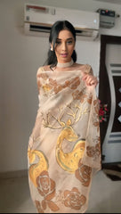 1- Min Ready To wear Organza Silk Saree with Beautiful flowers Design