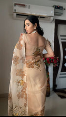 1- Min Ready To wear Organza Silk Saree with Beautiful flowers Design