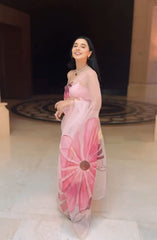 1- Min Ready To Wear Organza Silk Saree with Beautiful lite pink