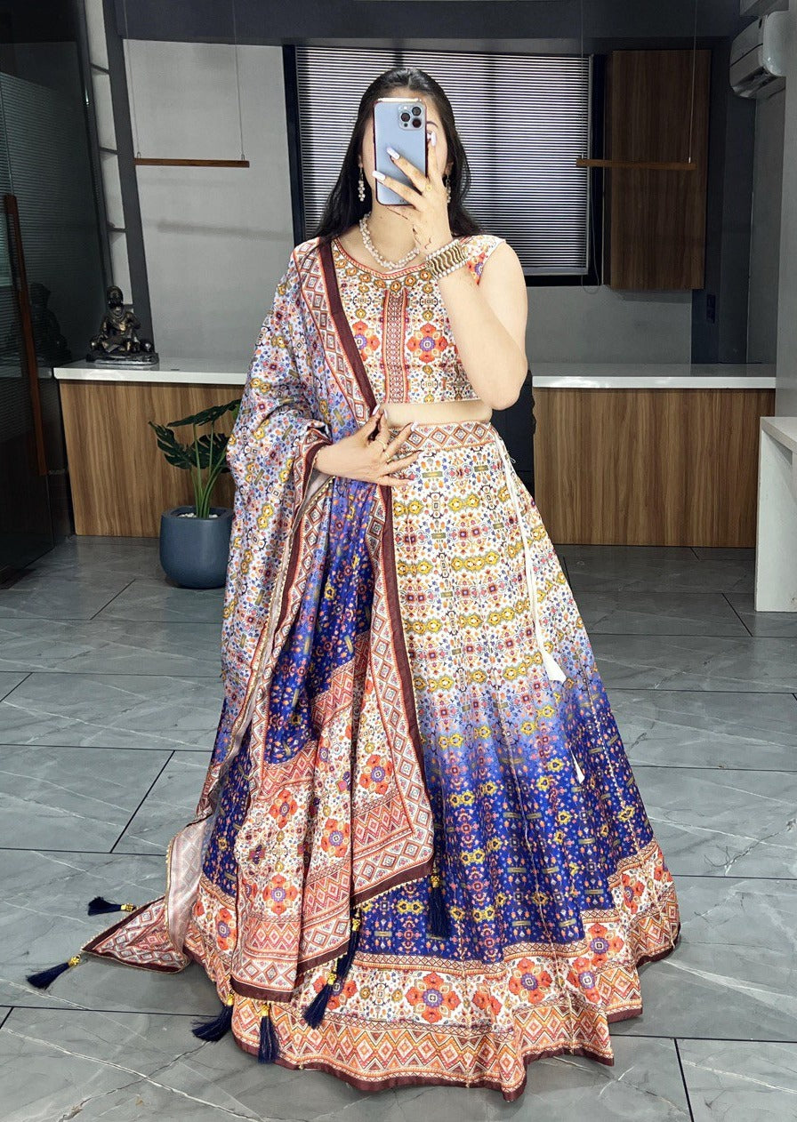 Dola Silk Printed With Gota Patti Work on Kali Lehanga Set