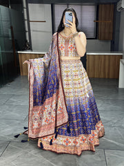 Dola Silk Printed With Gota Patti Work on Kali Lehanga Set