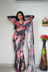 1- Min Ready To Wear Georgette Silk Saree in Black