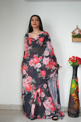 1- Min Ready To Wear Georgette Silk Saree in Black