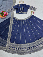 Nevy Blue silk thread with Sequnce Lehanga Blouse And Dupatta Set