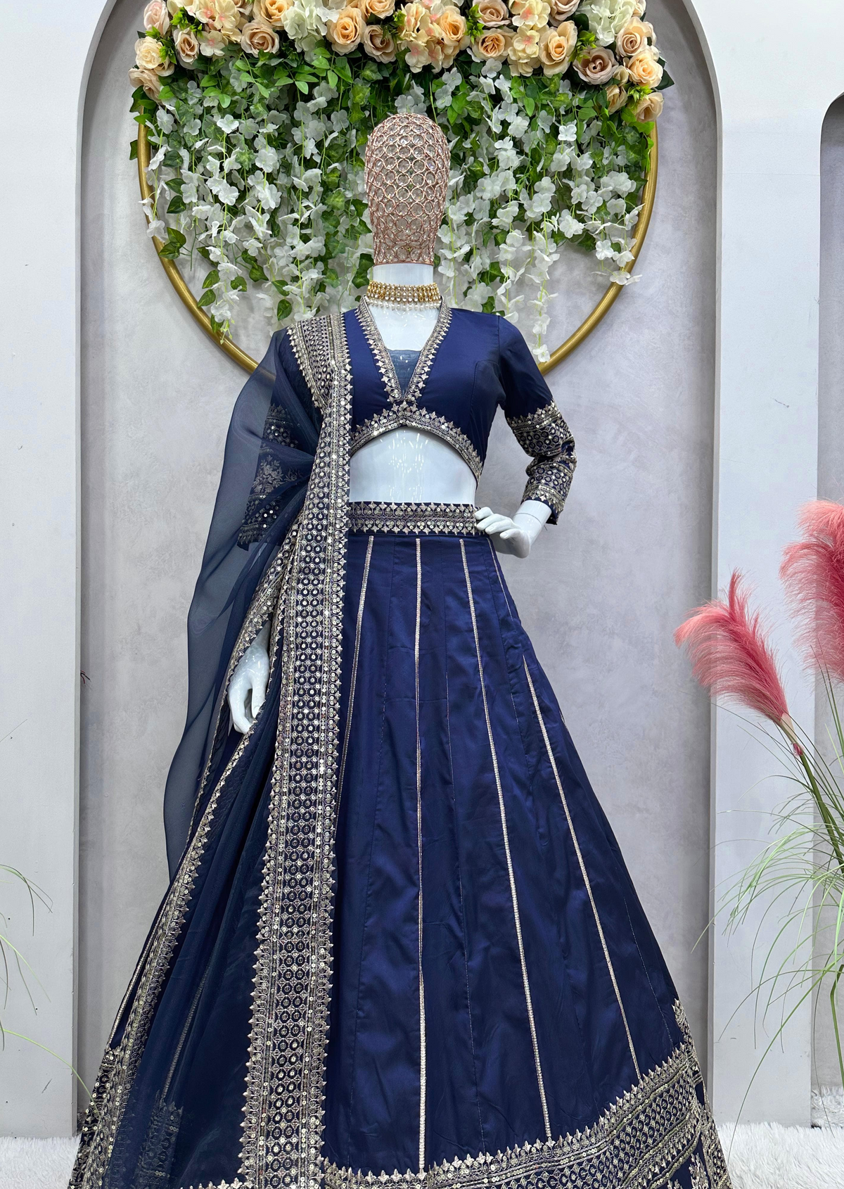 Nevy Blue silk thread with Sequnce Lehanga Blouse And Dupatta Set