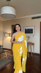 1- Min Ready To wear Georgette silk Saree with Beautiful in Yellow