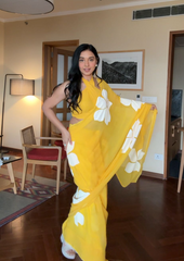 1- Min Ready To wear Georgette silk Saree with Beautiful in Yellow