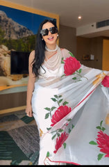 1- Min Ready To Wear  Georgette silk Saree with Beautiful in white