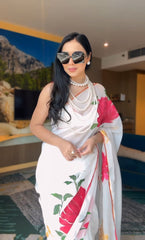 1- Min Ready To Wear  Georgette silk Saree with Beautiful in white