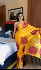 1- Min Ready To Wear Georgette Silk With Beautiful Yellow