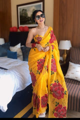 1- Min Ready To Wear Georgette Silk With Beautiful Yellow