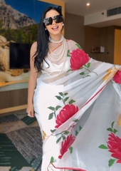 1- Min Ready To Wear  Georgette silk Saree with Beautiful in white