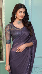 Gray Crystal Georgette Saree with Beautiful Design