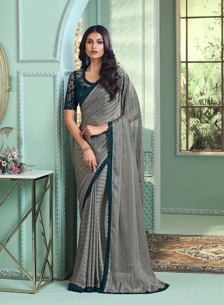 Gray Georgette Silk Saree with Embroidery Border