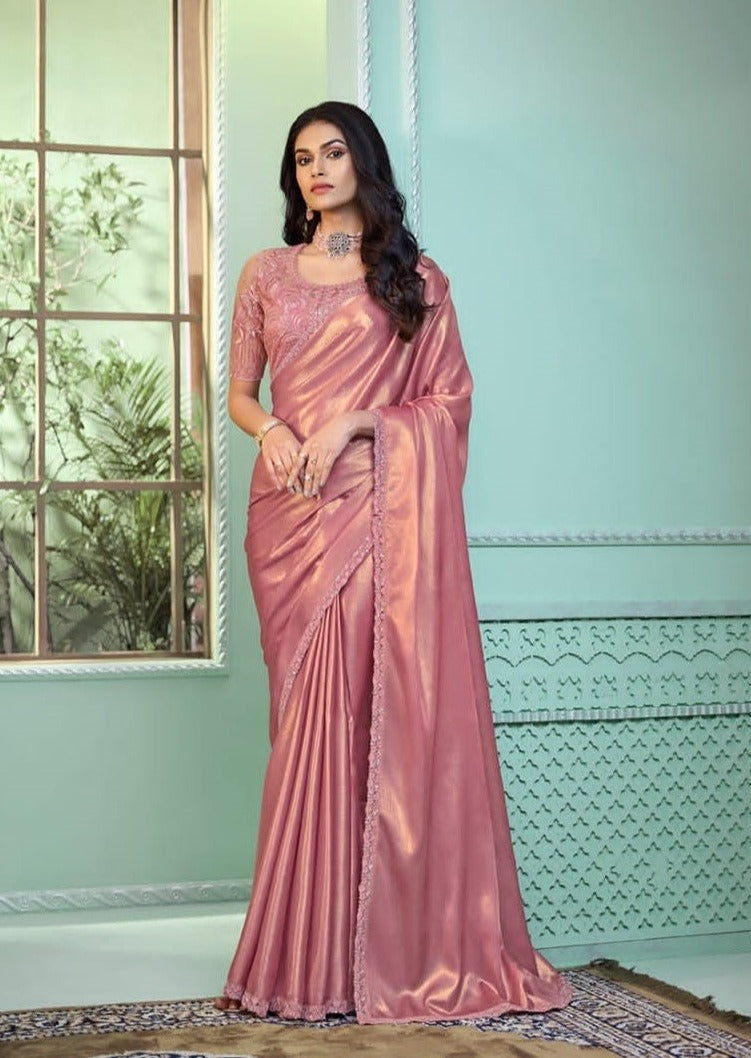 Onion Pink Shimmer Georgette Saree with Beautiful Design