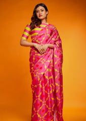 Satin Saree With Printed Detail And Unstitched Blouse Piece