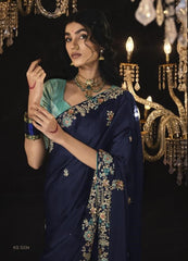 Blue Dola Silk Saree With Hand worked Border